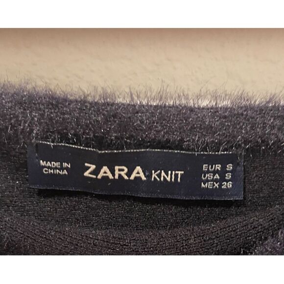 ZARA High-Rise Faux Fur Trim Stretch-Knit Circle Black Mini Skirt - Picture 3 of 5